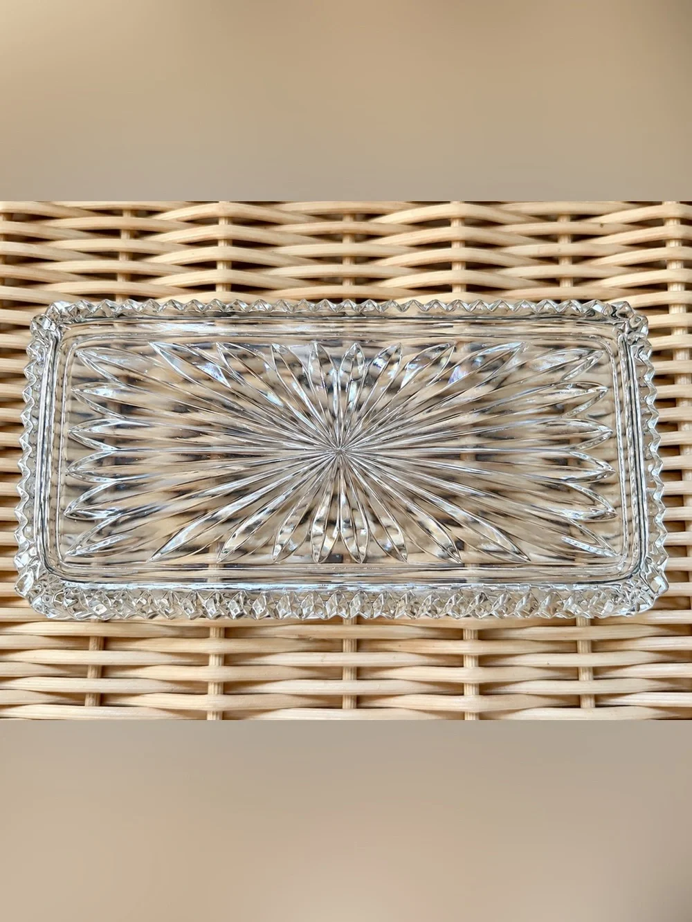 Vintage Pressed Glass Tray Mid-Century Starburst Jewelry Trinket Dish
